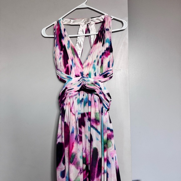 Aidan Mattox Halter Print Chiffon Open Back Gown Multicolor US 4 - Picture 3 of 10